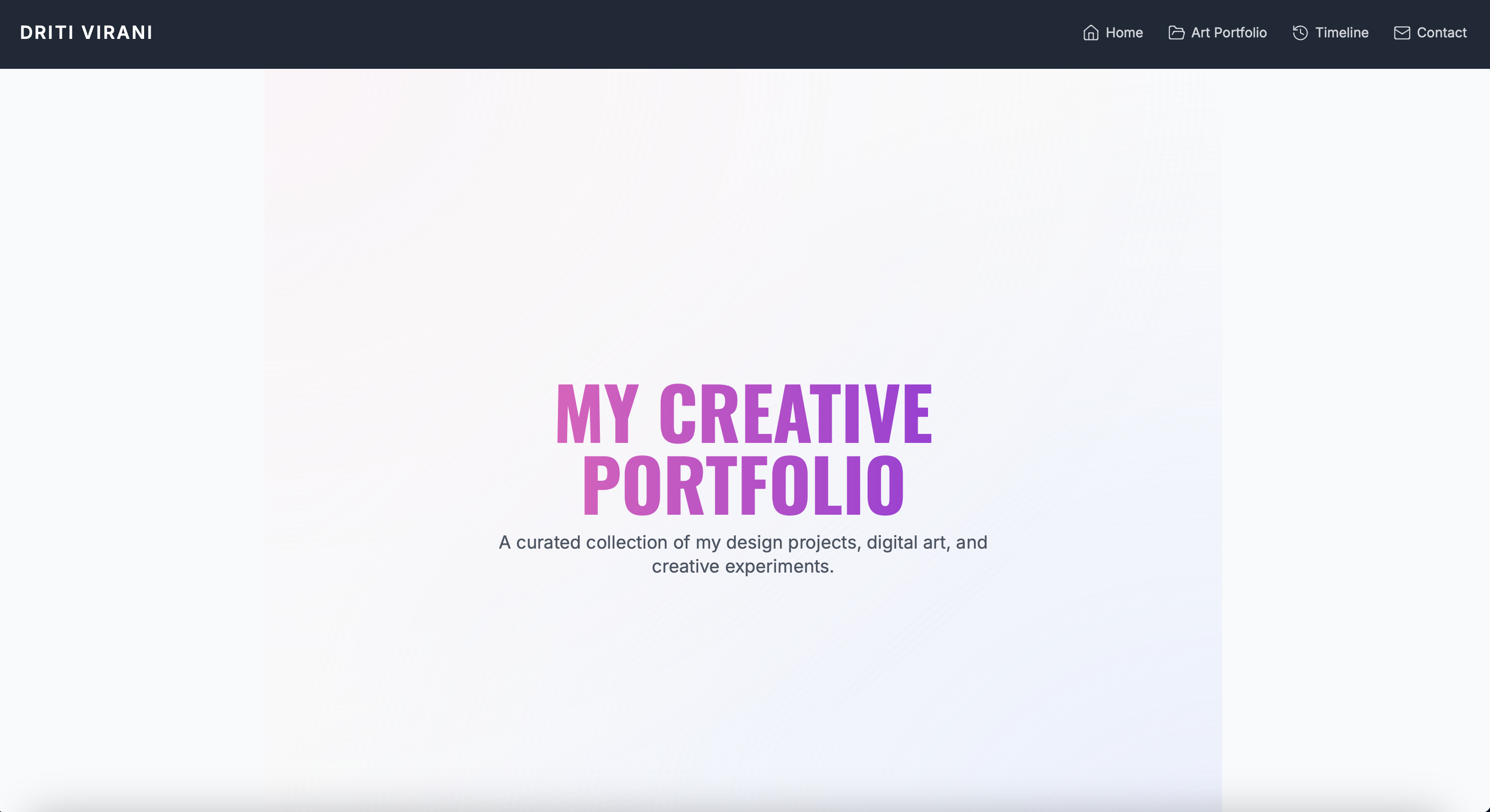 Screenshot of previous portfolio website by Driti Virani.